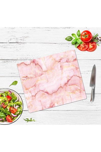 Saban 29X34 cm Pink Marble Glass Cutting Board