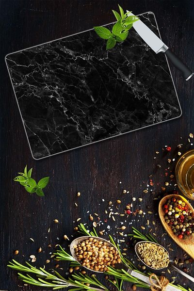 Saban 20X30 cm Glass Cutting Board Black Marble Look