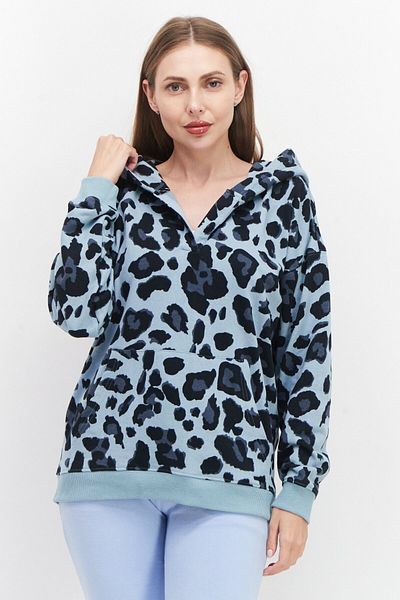 Marc New York Women Animal Print Long Sleeve Hoodie, Mint Green