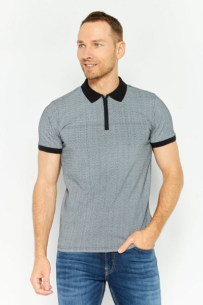 Threadbare قميص بولو رجالي بقصّة عادية وأكمام قصيرة وطبعة كاملة، أسود