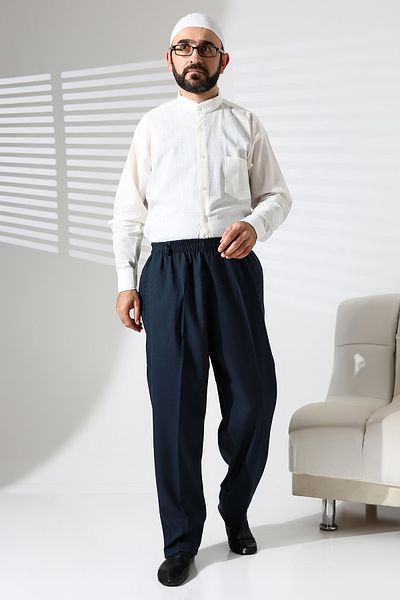 ihvanonline Men's Elastic Waist Pocket Winter Wool Effect Fabric Baggy Trousers - Green (Isr)