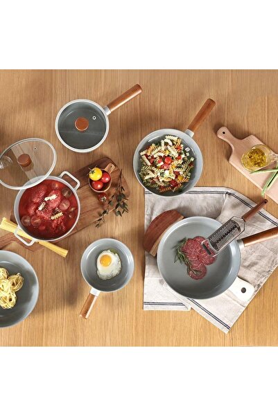 NEOFLAM 18cm Gray Aluminum Fica Sauce Pot - With Glass Lid, 1 Piece