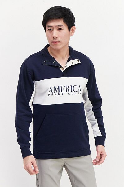 Perry Ellis Men Embroidered Long Sleeve Sweatshirt, Navy