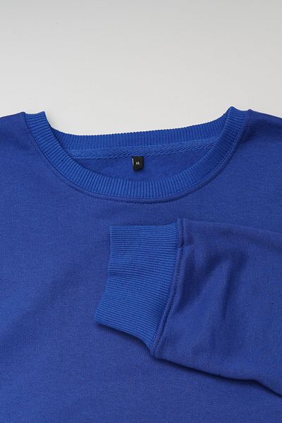 so cool Φούτερ Crew Neck Basic Μπλε Χρώμα Unisex Φούτερ με Fleece Εσωτερικό