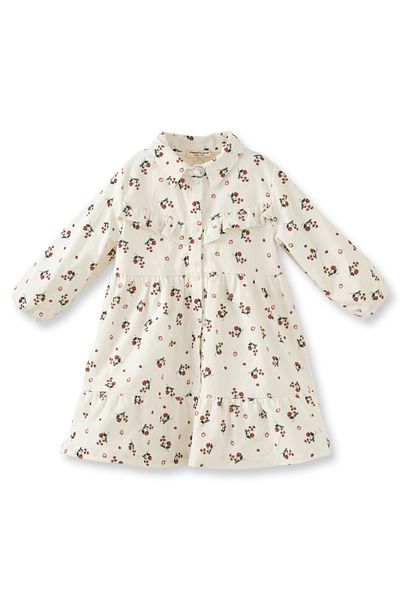 Maya And Luca Girls' Dress Velvet Printed Long Sleeve Snap Fastener