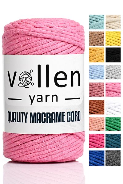 vollen yarn Tanned Macrame Twine, 3mm Single Twist, Macrame Knitting Twine, Tanned Cotton Macrame, Powder Pink