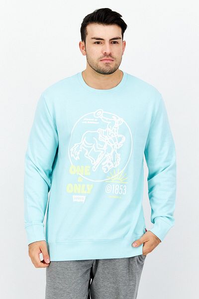 Levi's Men Crew Neck Graphic Long Sleeve Sweatshirt, Light Turqoiuse