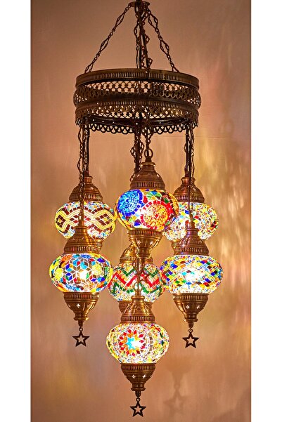Demmex 7'li Dekoratif Sarkıt Avize Mozaik Tavan Lambası Armatür Otantik Lamba...