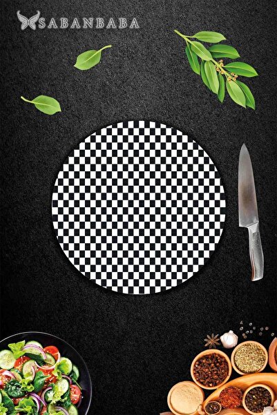 Saban Çap 32 Cm Dama Desenli Cam Kesme Tahtası