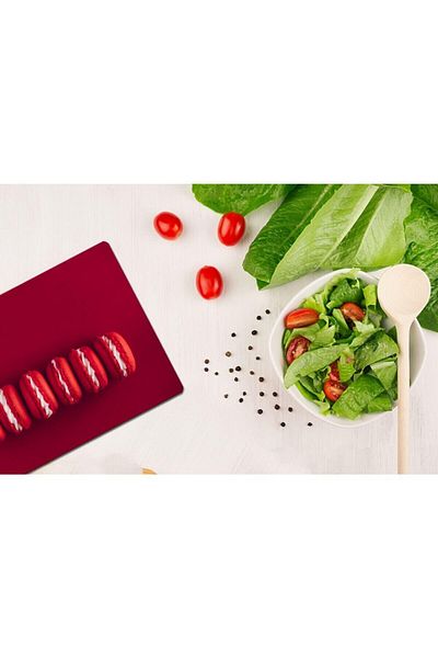 Saban Red Macaron Patterned 30X40 cm Glass Cutting Board