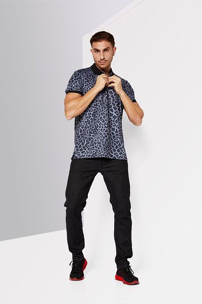 Karl Lagerfeld Men Mid Collar Short Sleeves Printed Polo Shirt, Black