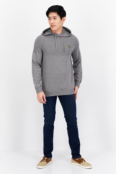 Lyle & Scott Men Long Sleeve Embroidered Logo Hoodie, Mid Grey Marl