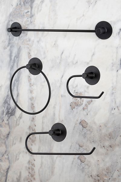 evina Black Round Adhesive Set - Long Towel Holder, Roll Towel Holder, Wc Toilet, Paper Holder Round Towel Holder