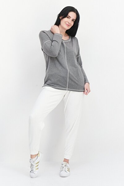 Dagi Women Crew Neck Long Sleeve Solid Sweatshirt, Grey