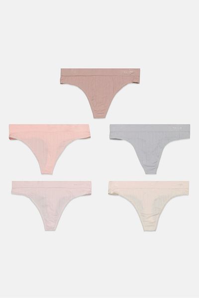 Tahari Women 5 Pieces Brand Logo Thong Panty, Pink