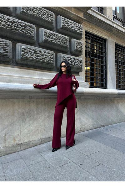 Friday Mood Women's Asymmetrical Cut Trousers & Sweater Knitwear Set