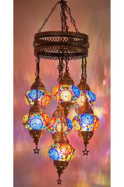 Demmex 7'li Dekoratif Sarkıt Avize Mozaik Tavan Lambası Armatür Otantik Lamba...