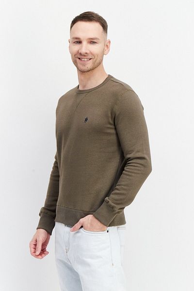 French Connection Men Round Neck Long Sleeve Brand Logo Sweatshirt, Olive