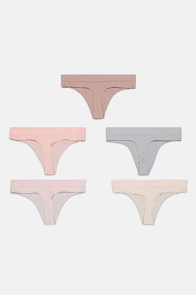 Tahari Women 5 Pieces Brand Logo Thong Panty, Pink