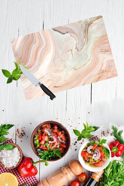 Saban 30X40 cm Grounded Glass Cutting Board - Marble Look