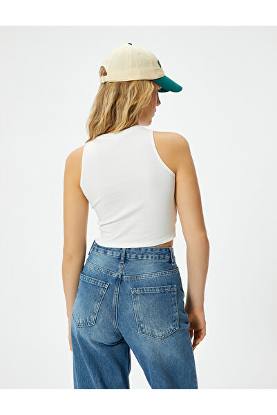 Koton Crop Corded Athlete Asymmetrical Cut Crew Neck