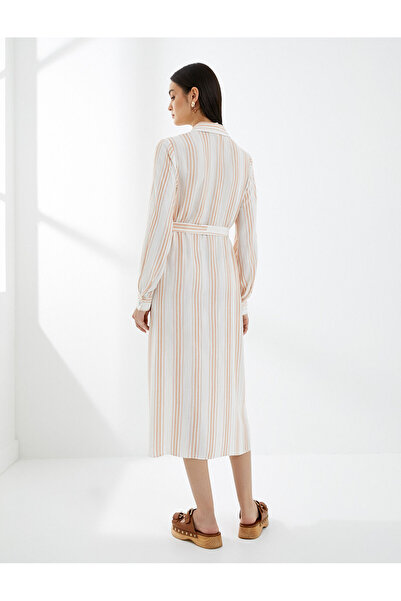 Koton Rochie cămașă midi cu mânecă lungă, cu curea din viscoză