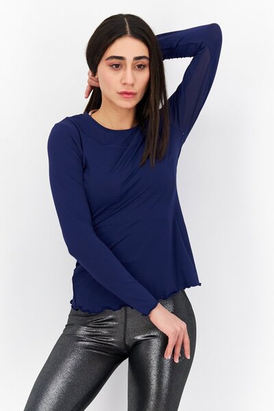 X by Gottex بلوزة رياضية نسائية بأكمام طويلة، باللون الأزرق الداكن