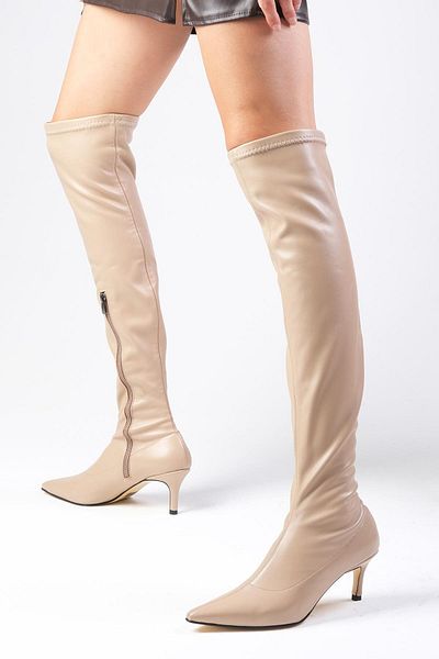 Mio Gusto Latisha Skin Color Short Heeled Stretch Boots