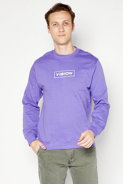 Vision Street Wear Men Crew Neck Long Sleeve Embroidered Logo Sweatshirt, Lavender