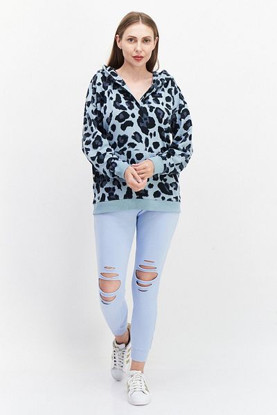 Marc New York Women Animal Print Long Sleeve Hoodie, Mint Green