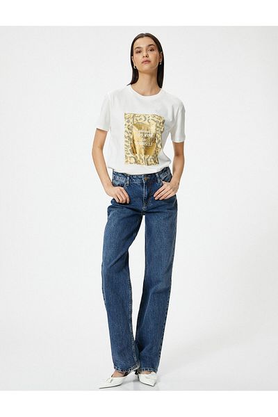 Koton T-Shirt mit Leopardenmuster, kurzärmlig, Rundhalsausschnitt, Baumwolle