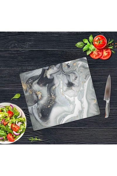 Saban 29X34 cm Gray Gold Marble Glass Cutting Board