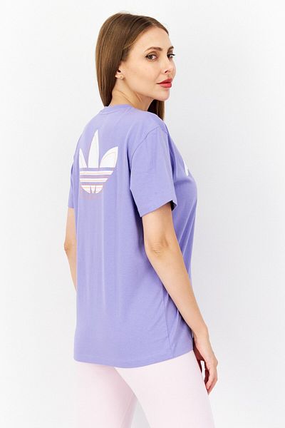 adidas Women Crew Neck Short Sleeves Brand Logo T-Shirt, Violet