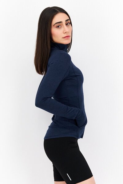 Gottex Women Heather Long Sleeve Full Zip Sweatshirt, Navy Blue
