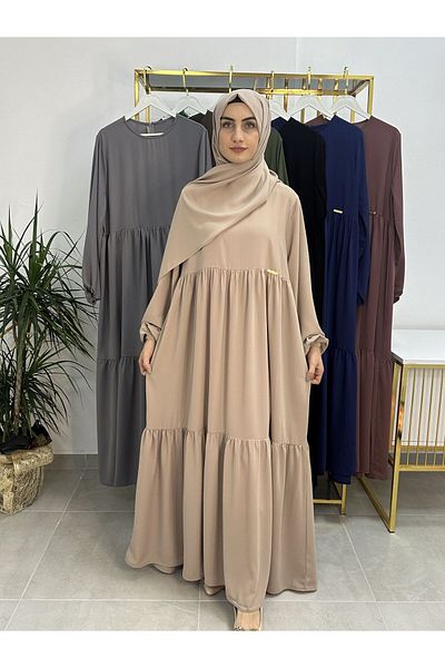 R&S modibone Μπεζ φόρεμα και σάλι με κορδόνι δύο στρώσεων - Hijap and Abaya (Κατάλληλο για Χακ και Ούρα)
