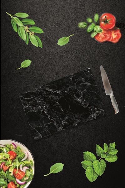 Saban 20X30 cm Glass Cutting Board Black Marble Look