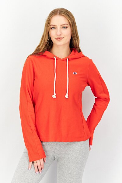 Champion سويت شيرت رياضي نسائي بغطاء رأس وأكمام طويلة، أحمر
