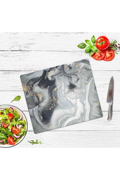 Saban 29X34 cm Gray Gold Marble Glass Cutting Board