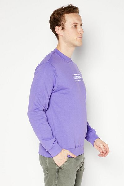 Vision Street Wear Men Crew Neck Long Sleeve Embroidered Logo Sweatshirt, Lavender