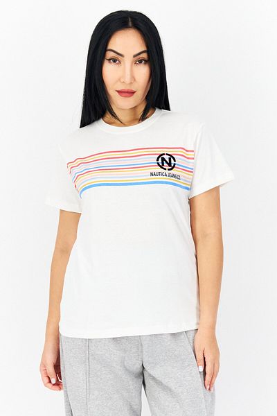 Nautica Women Crew Neck Short Sleeves Btand Logo T-Shirt, White