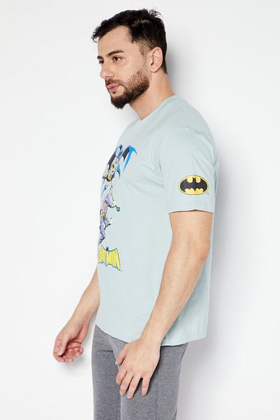 DC COMICS Men Crew Neck Short Sleeve Graphic Print T-Shirt, Mint Blue