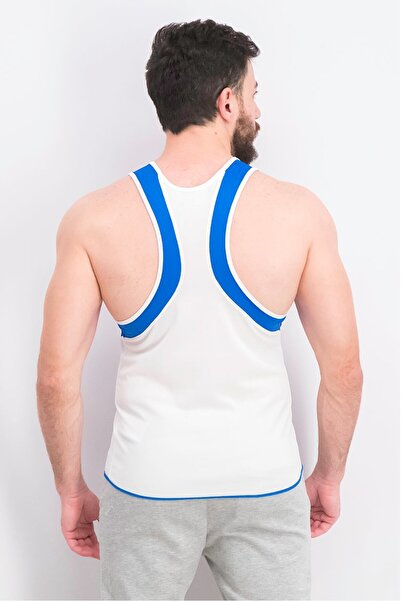 MIZUNO Men Sportswear Fit Brand Logo Top, White and Royal Blue