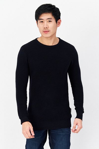 French Connection Men Crew Neck Textured Sweatshirt, Navy