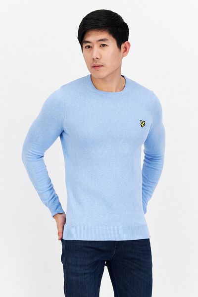 Lyle & Scott Men Crew Neck Brand Logo Long Sleeves Sweater, Light Blue