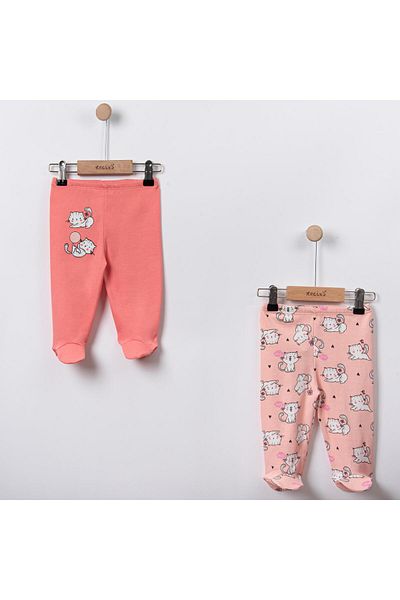 Lolons Cat Themed Baby Girl Booties with Open Bottom Roza Chair