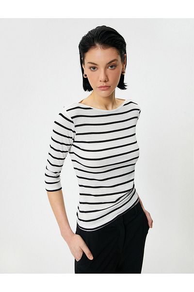 Koton Boat Neck T-Shirt Half Sleeve Standard Fit