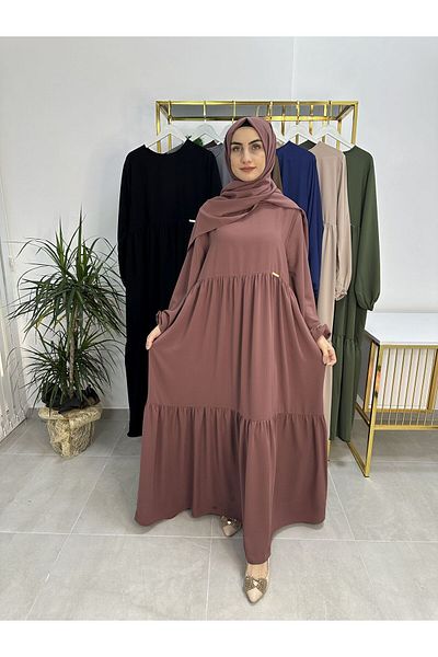 R&S modibone Rochie cu șnur în două straturi și costum de șal - Hijap și Abaya (Potrivit pentru Hac și Umrah) Rose