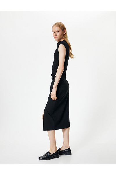 Koton Midi Skirt Slit Detailed Buckle Normal Waist