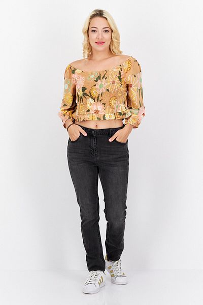 Roxy Women Off Shoulder Floral Print Top, Brown Combo