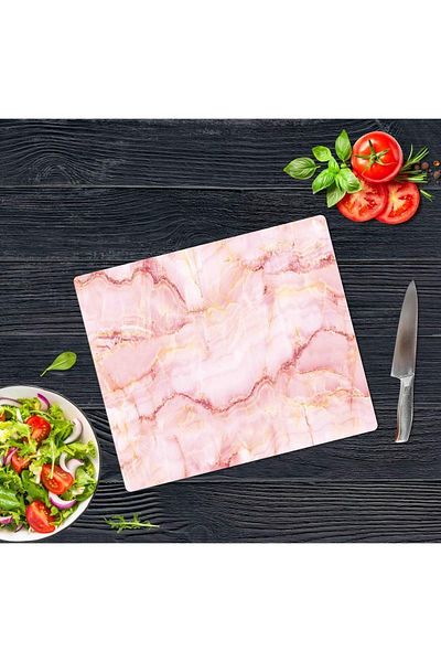Saban 29X34 cm Pink Marble Glass Cutting Board